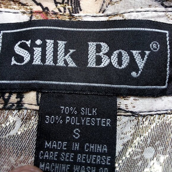 Vintage Silk Boy Rooster Phoenix Metallic Gold Button Shirt - Picture 4 of 8